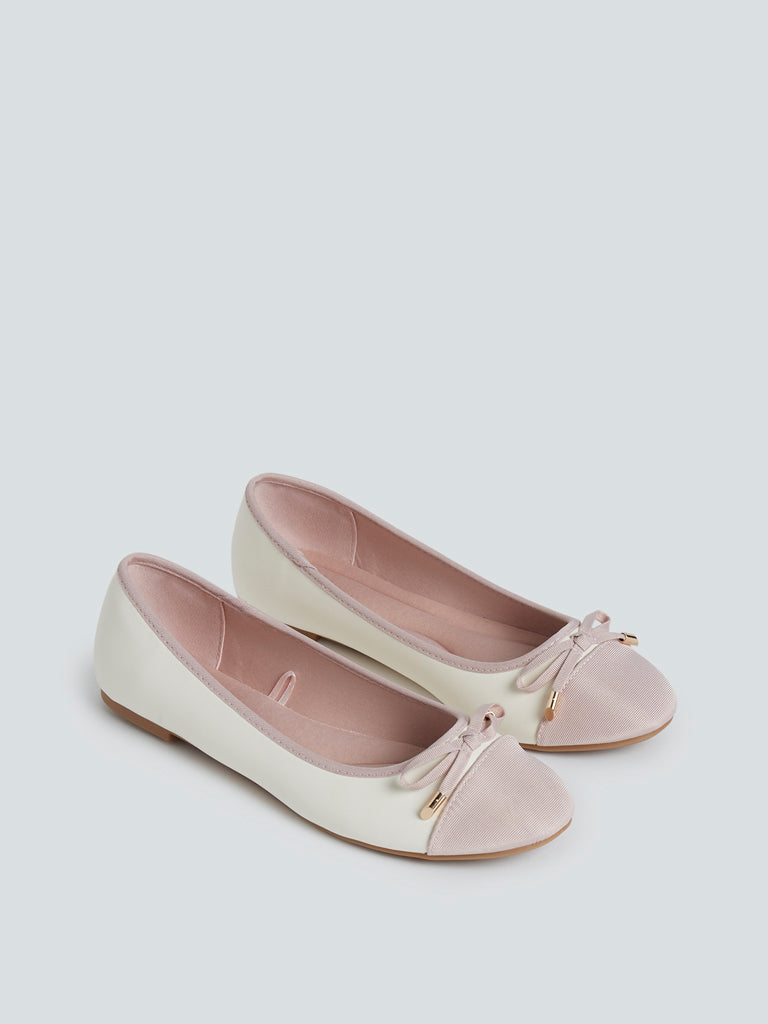 LUNA BLU White Bow-Detail Ballet Flats